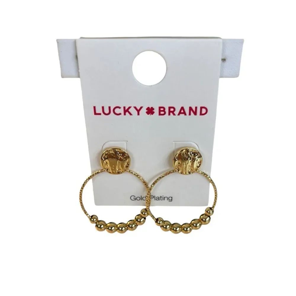 Lucky Brand Gold Tone Beaded Hoop Earrings.